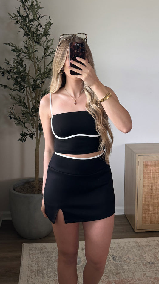 Contrast Scuba Skort Set / Black