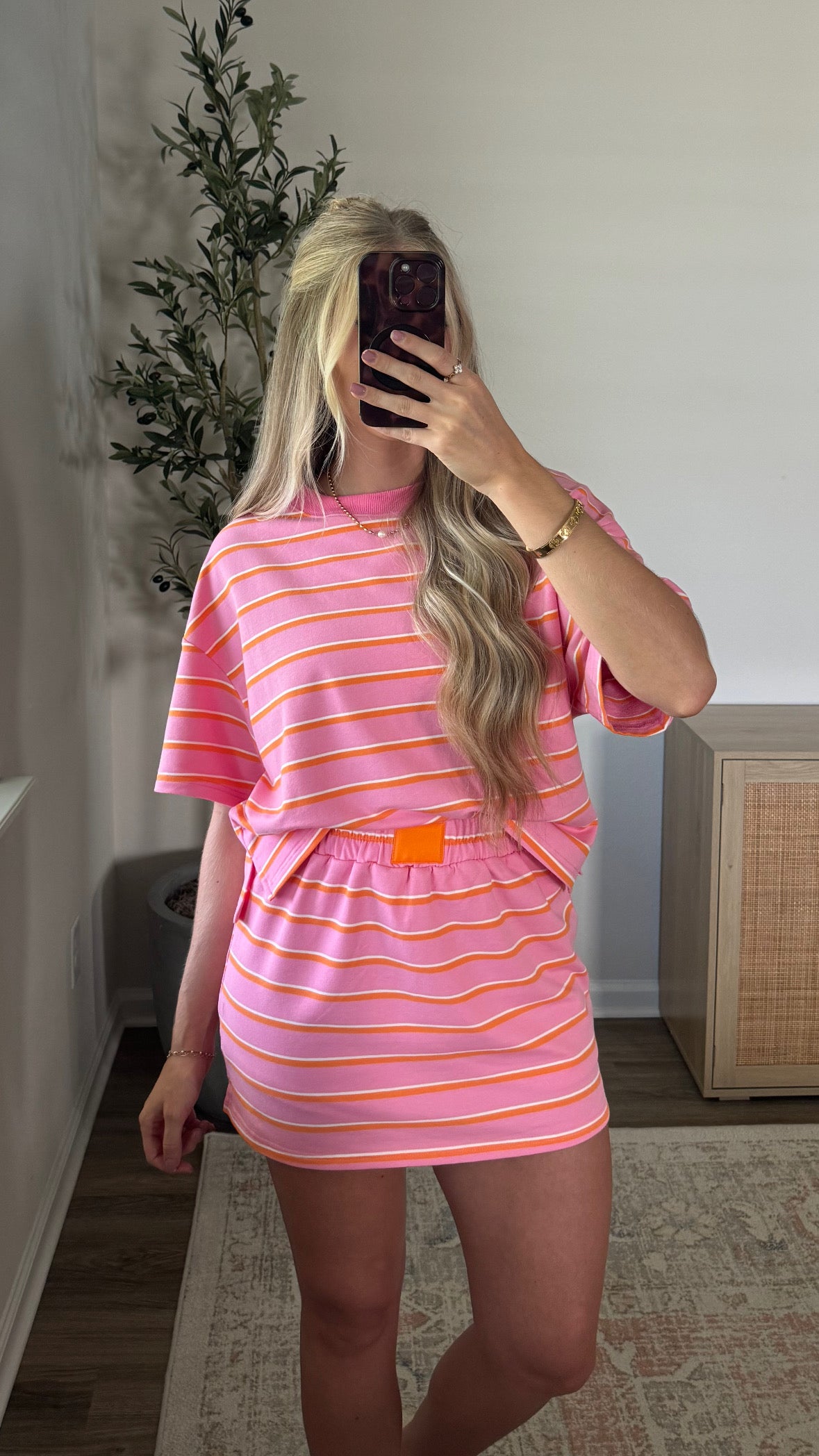 Nova Striped Skort Set / Pink + Orange