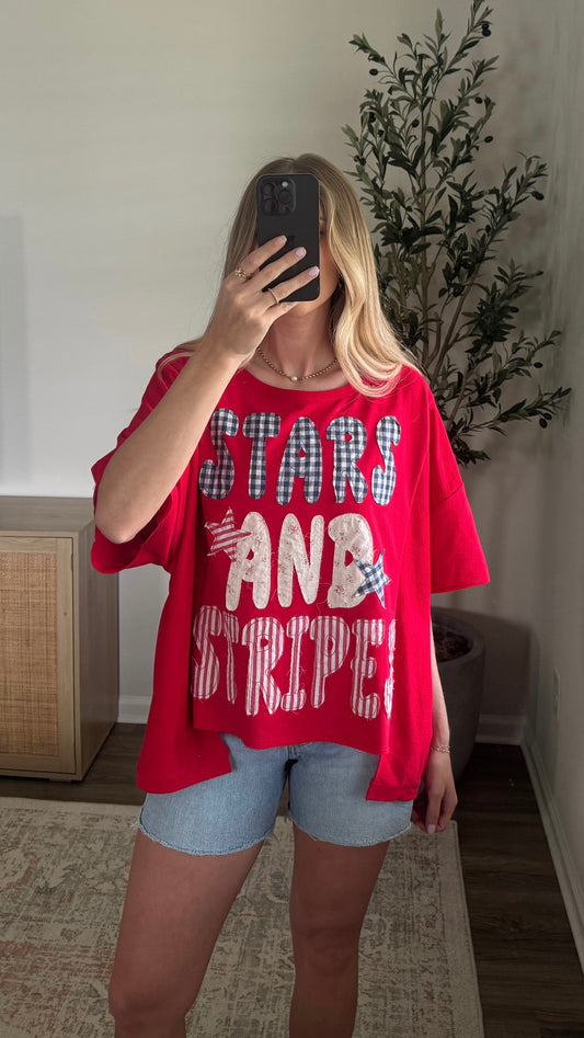 Oversized Stars + Stripes Tee / Red
