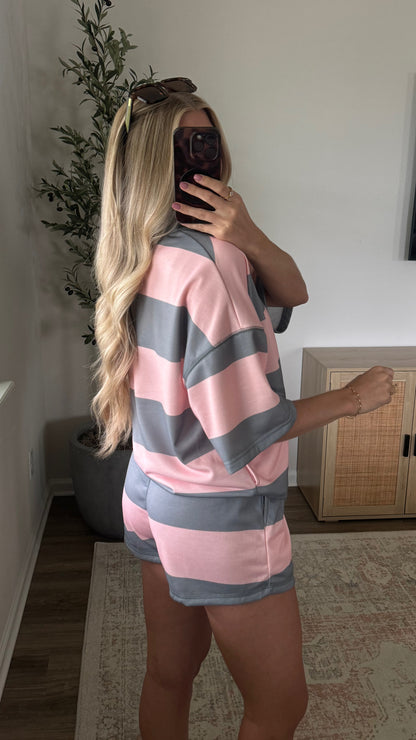 Retro Shorts Set / Grey + Pink