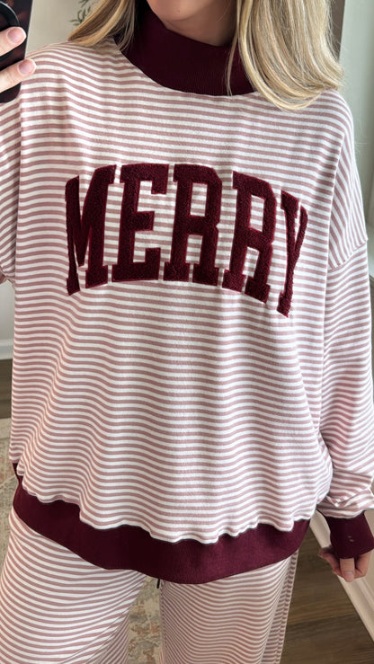 Merry Striped Mock Neck / Dusty Pink