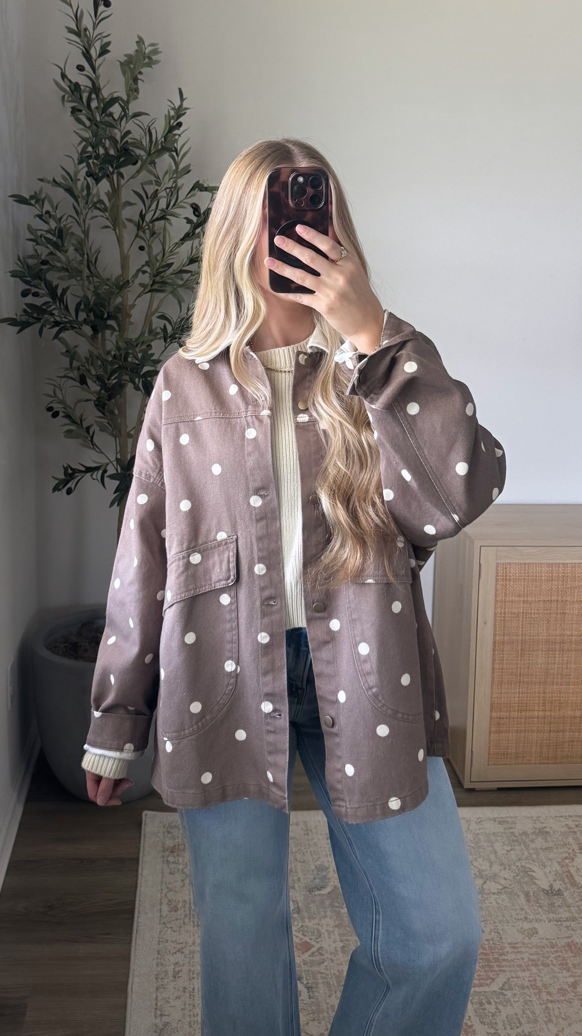 Polka Dot Barn Jacket / Light Brown