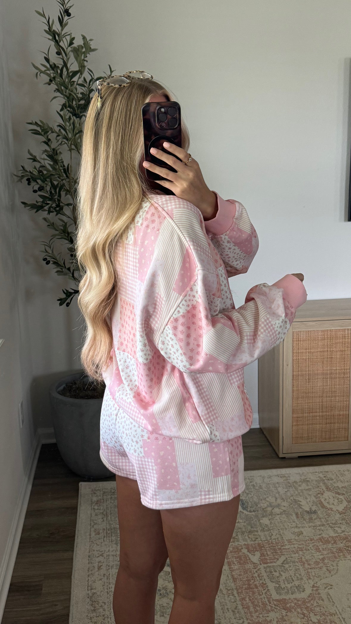 Patchwork Mock Neck Set / Light Pink