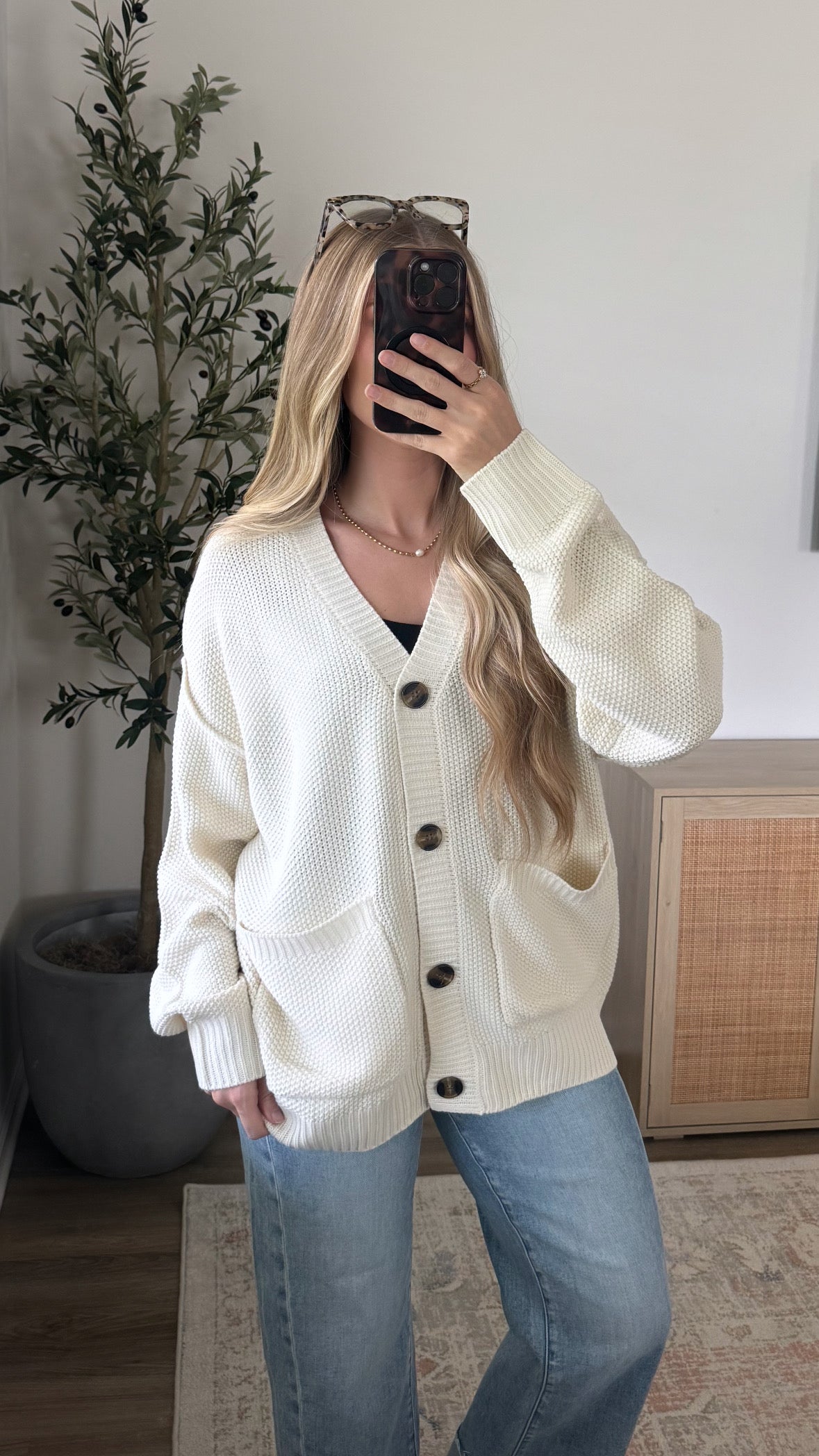 Skylar Waffle Cardigan / Cream