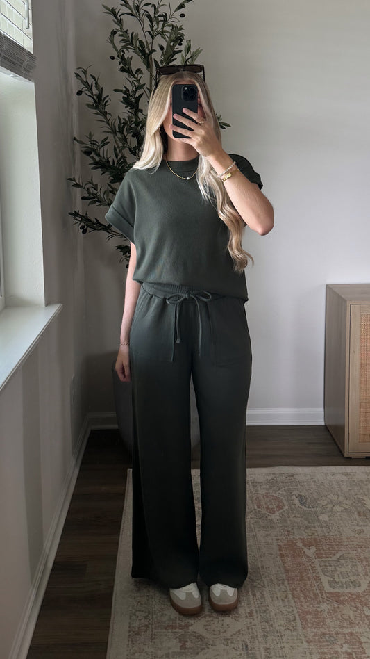 Haven Ribbed Set / Dark Olive