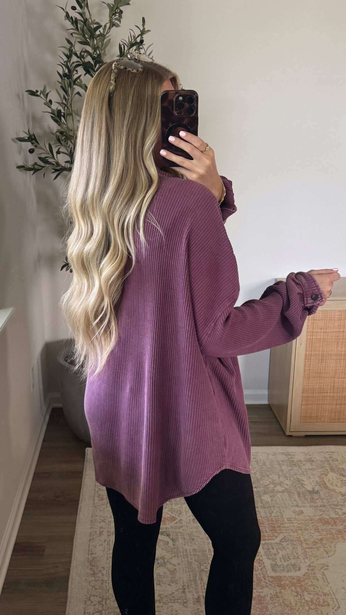 Lived in Waffle Button Up / Plum