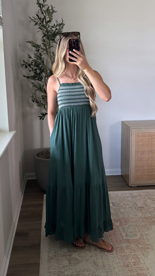 Haven Smocked Maxi Dress / Teal Green