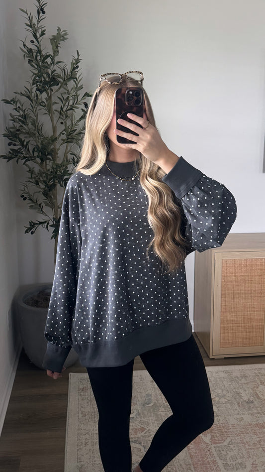Polka Dot Mock Neck / Charcoal