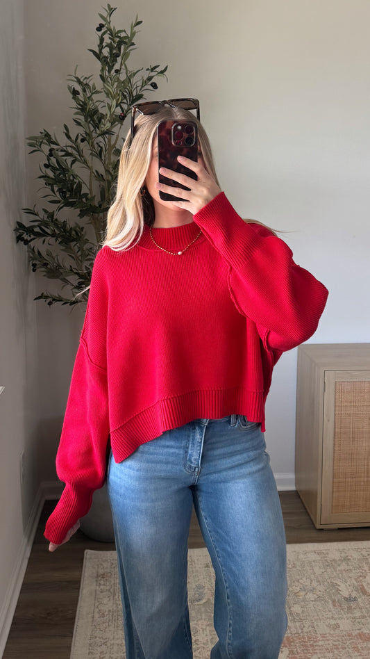 Cropped Essential Knit / Red