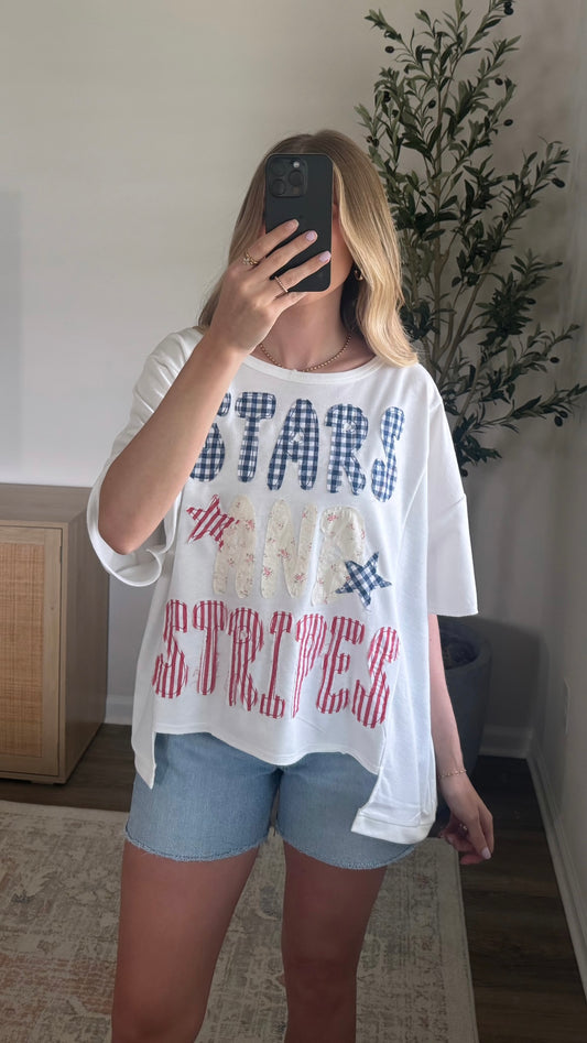 Oversized Stars + Stripes Tee / White