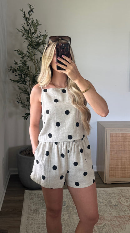 Linen Polka Dot Set / Natural