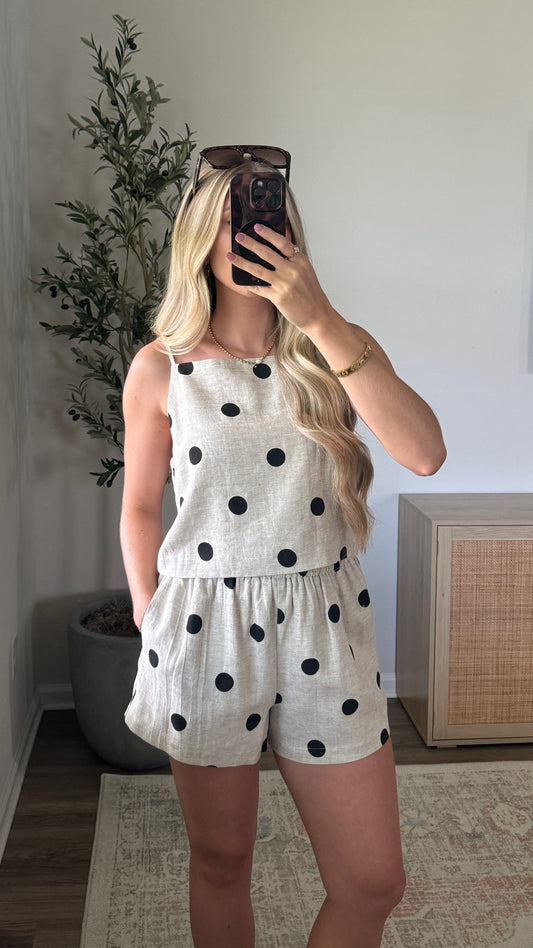 Linen Polka Dot Set / Natural