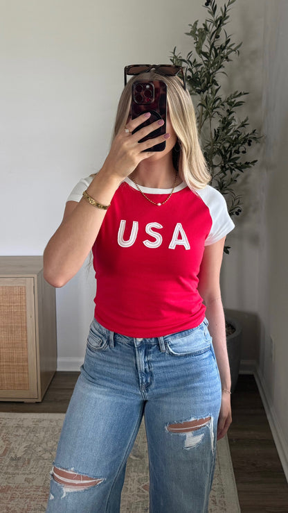 USA Raglan Tee / Red