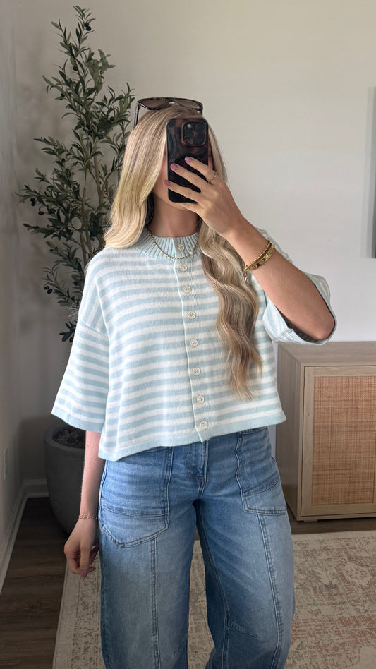 Natalie Striped Cardigan / Blue