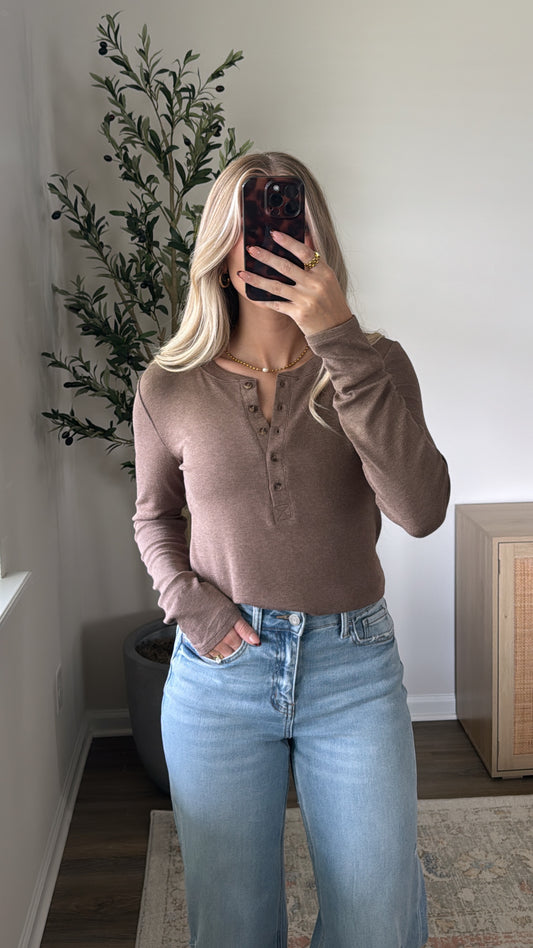 Modal Henley Top / Light Brown