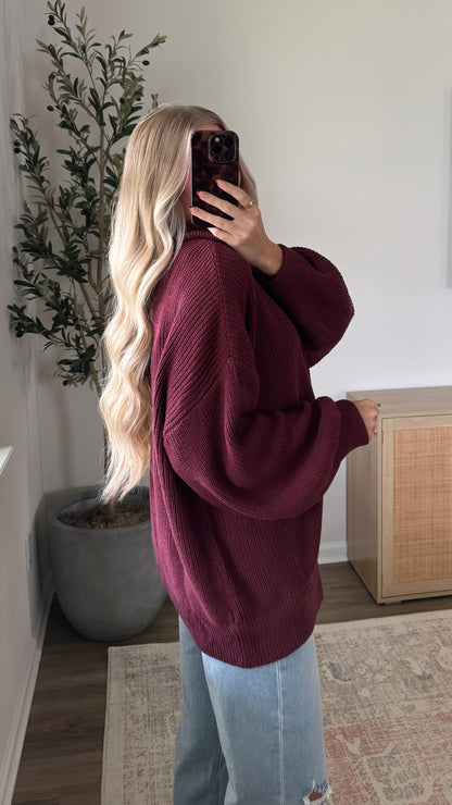 Zip-Up Knit Jacket / Burgundy