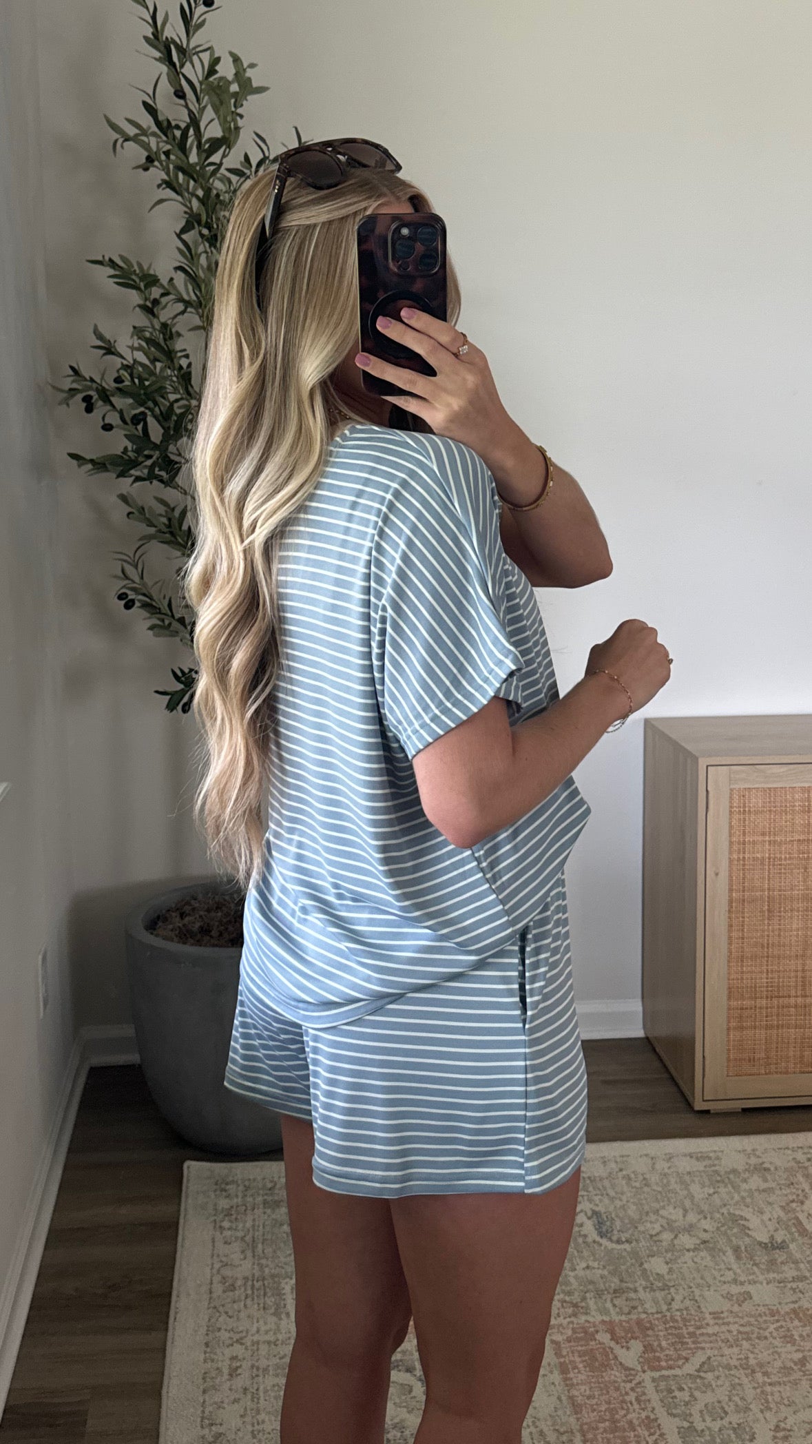 Gracie Striped Shorts Set / Blue + Tan