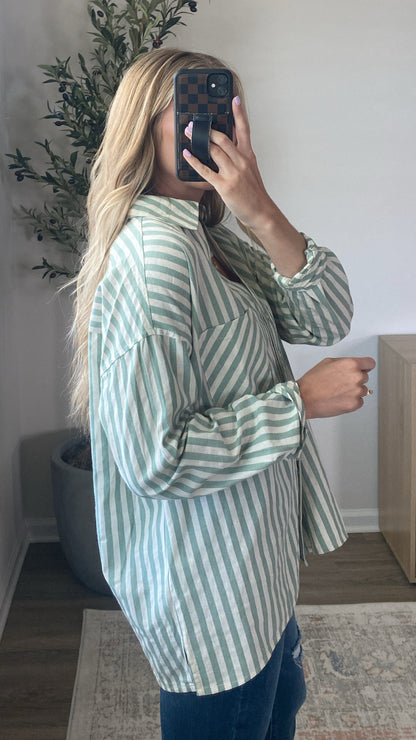 Sage Striped Button Up