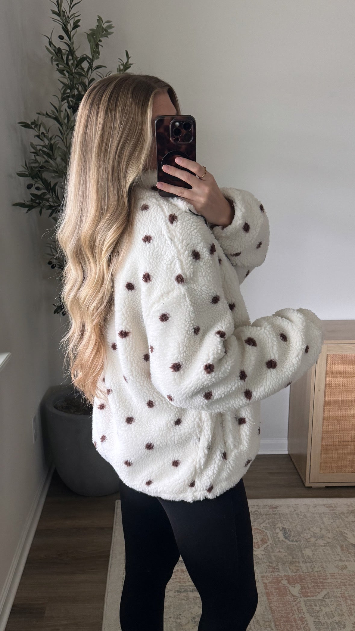 Polka Dot Sherpa Jacket / Cream + Brown