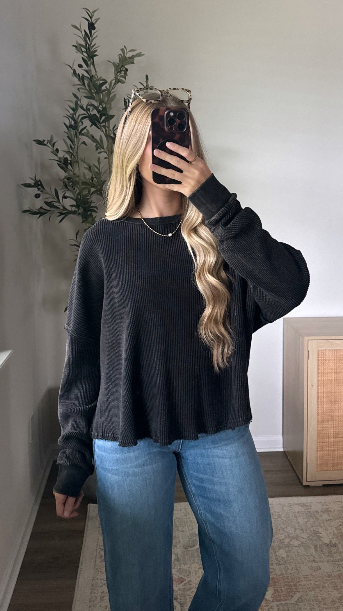 Lived in Waffle Long Sleeve / Washed Black