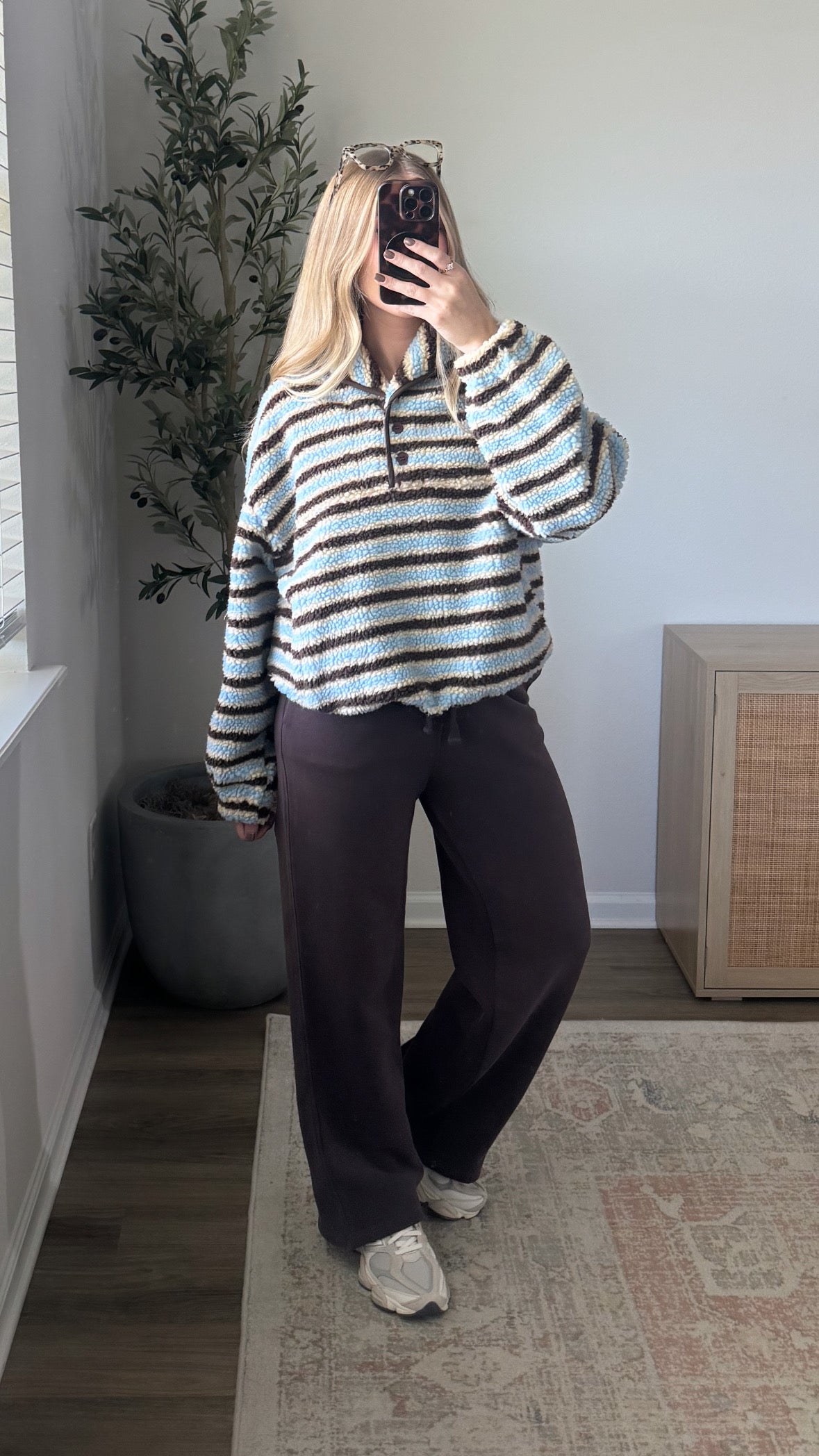 Striped Sherpa / Blue + Brown