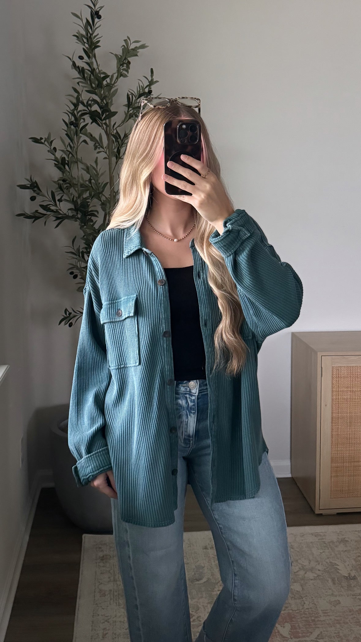 Lived in Waffle Button Up / Teal