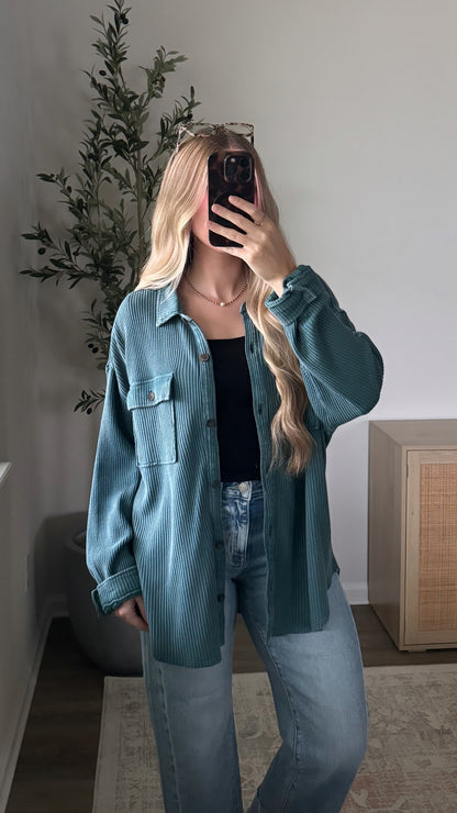 Lived in Waffle Button Up / Teal