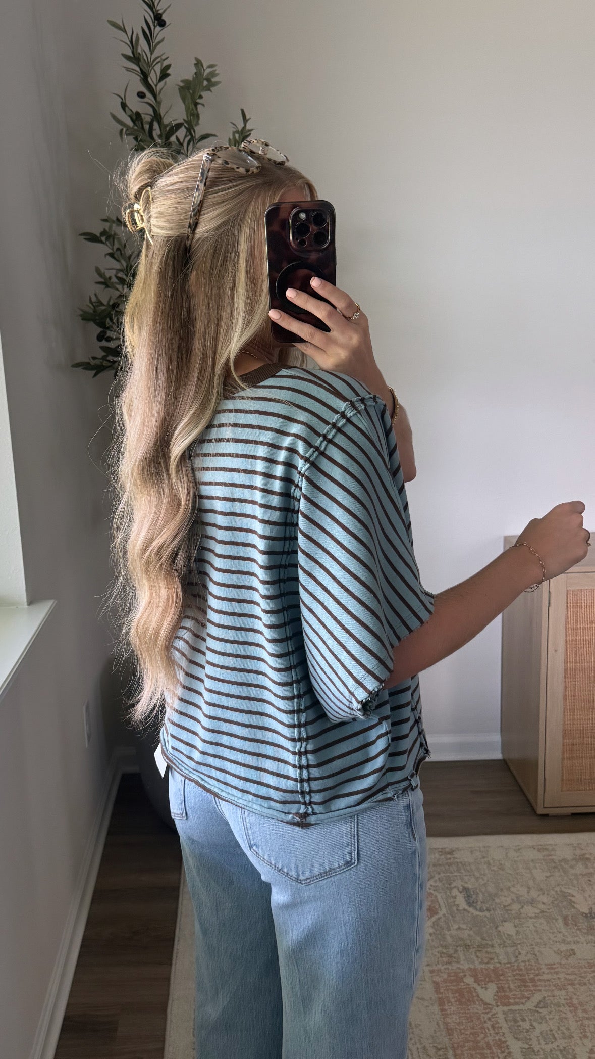Striped Dolman Tee / Blue + Brown