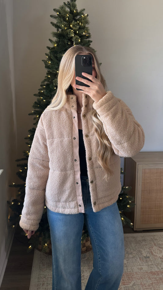 Teddy Puffer Jacket / Tan