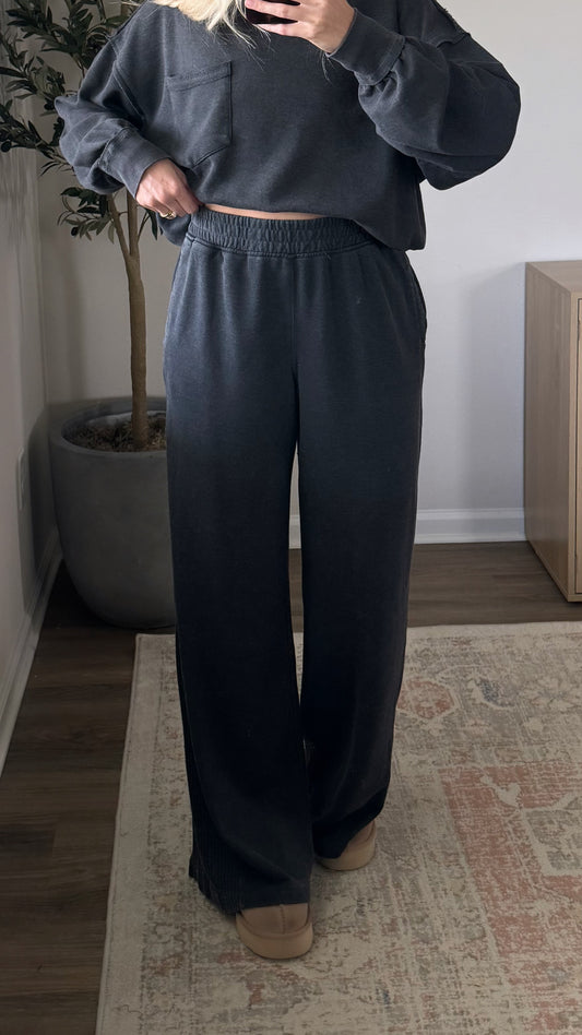 Brielle Wide Leg Pant / Washed Black