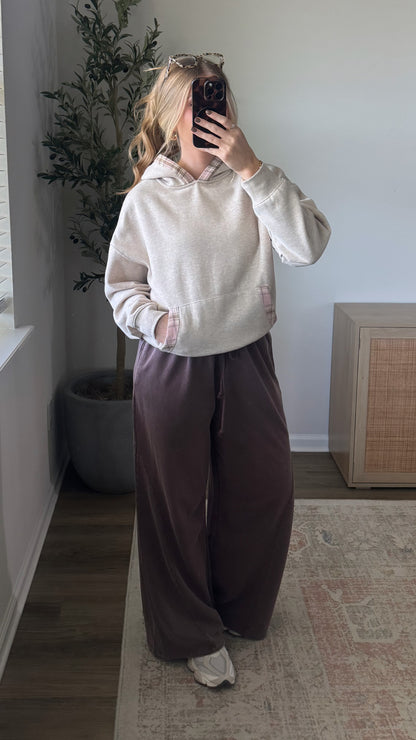Plaid Trim Hoodie / Oatmeal + Pink