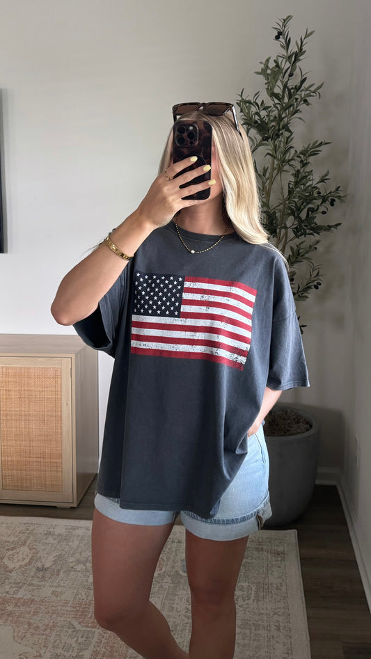 Vintage Flag Graphic Tee / Charcoal