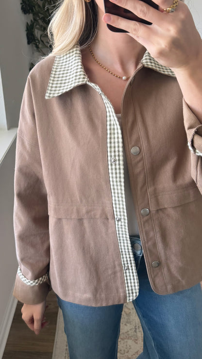 Gingham Contrast Jacket / Green + Tan