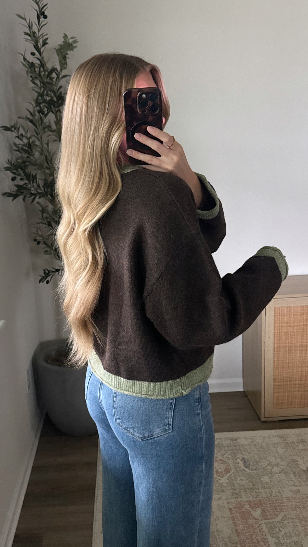 Contrast Cardigan / Brown + Green