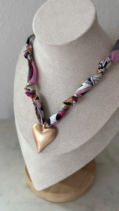 Scarf Necklace / Gold Heart