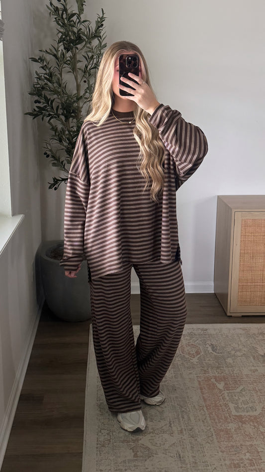 Kayla Striped Set / Brown + Cream