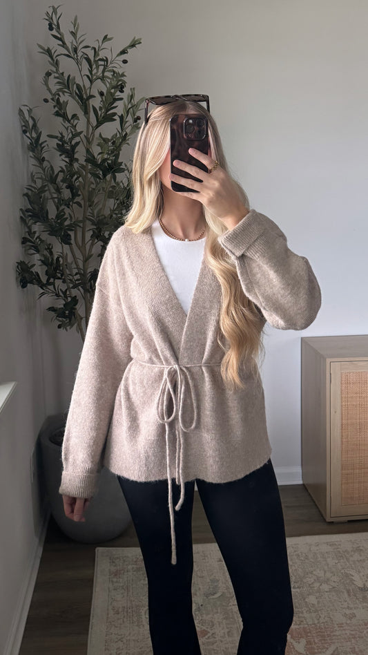 Knit Tie Cardigan / Taupe