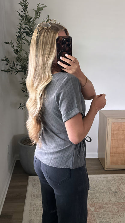 Pinstripe Wrap Blouse / Grey