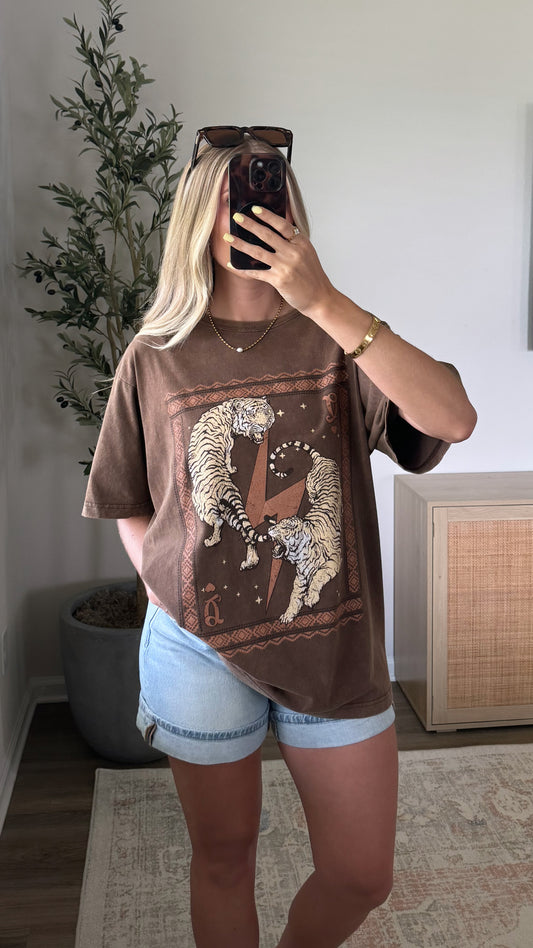 Boho Tigers Graphic Tee / Brown