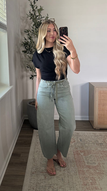 Olive Comfort Barrel Jeans