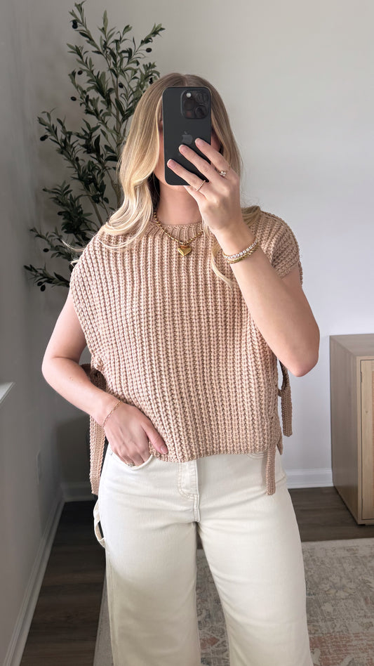 Ella Side Tie Sweater / Tan
