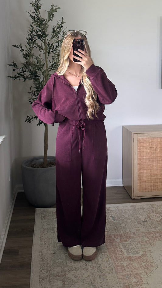 Waffle Sweatpants Set / Dark Cherry