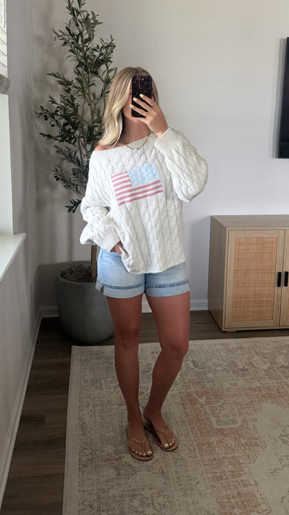 Flag Cable Knit Sweater / Grey