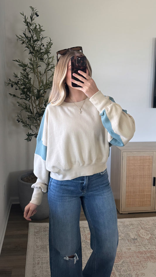 Blue + Tan Contrast Pullover