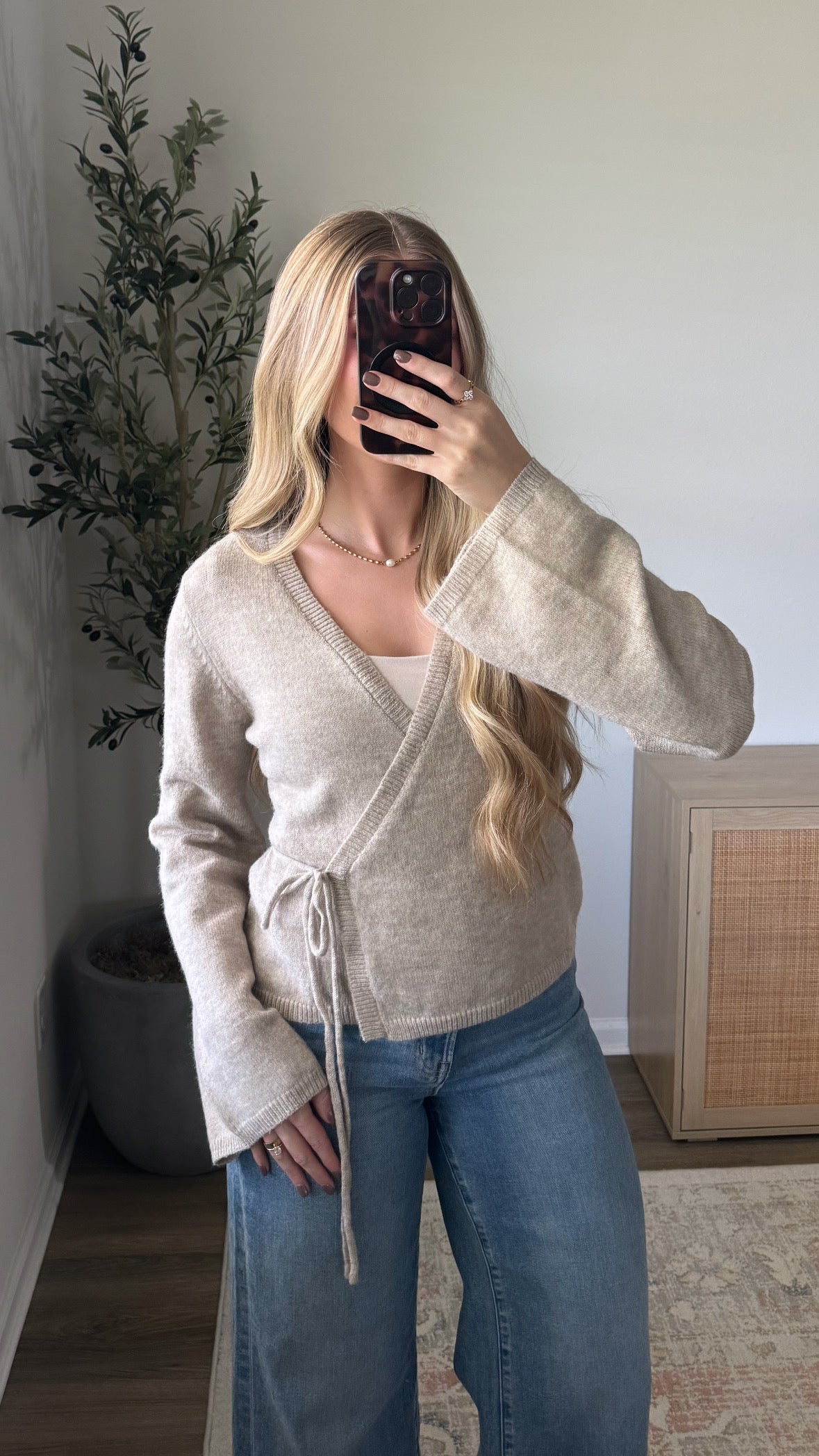 Tie Waist Cardigan / Taupe