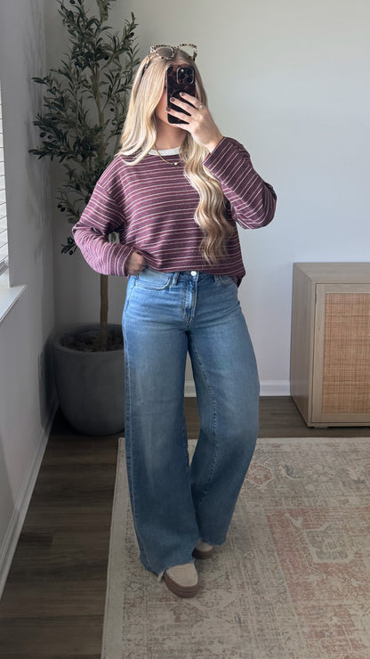 PREORDER (estimated to ship 11/4) - Oversized Striped Long Sleeve / Maroon