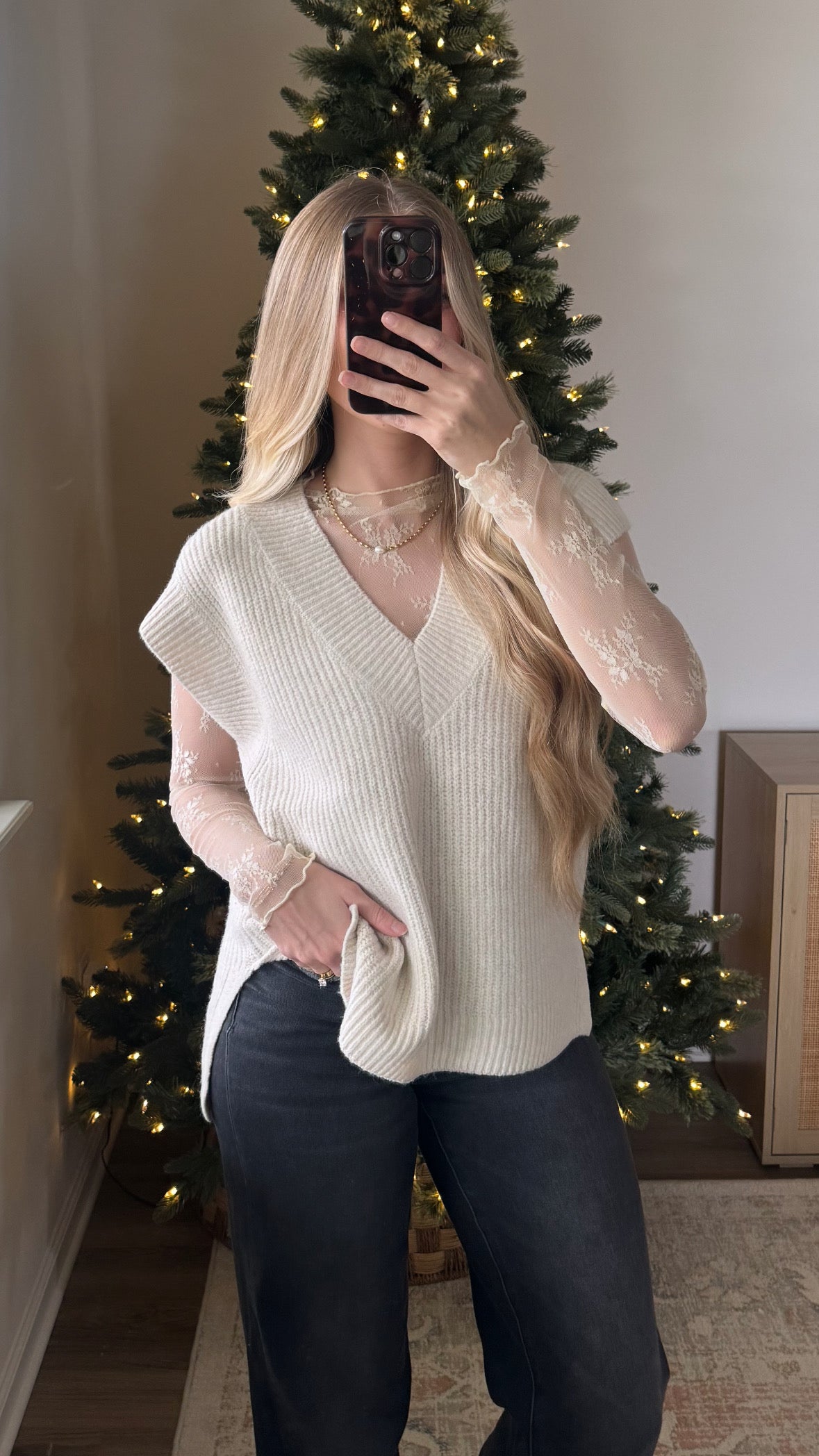 Side Slit Sweater Vest / Natural