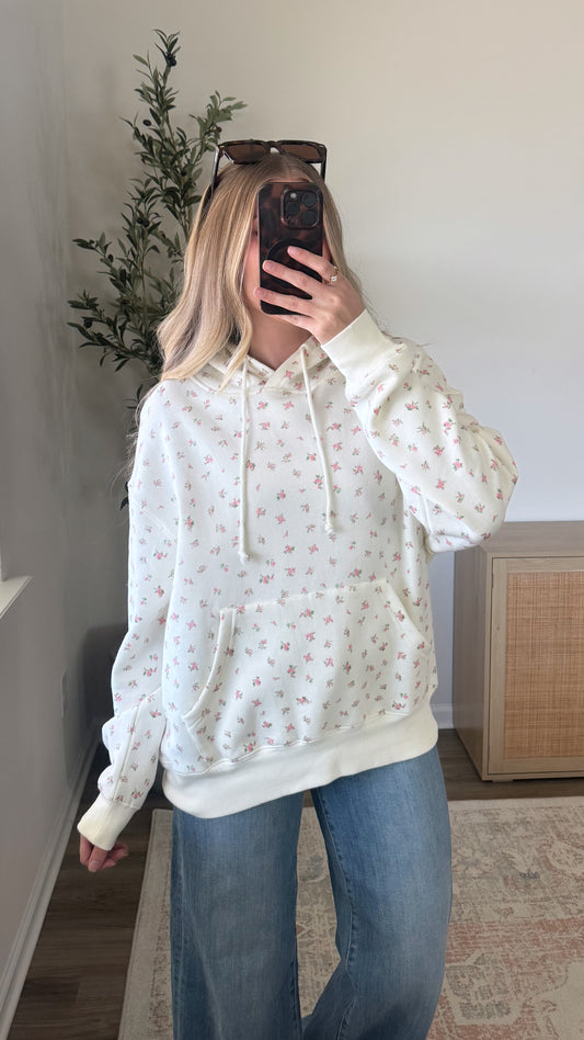Ditsy Floral Hoodie / Pink