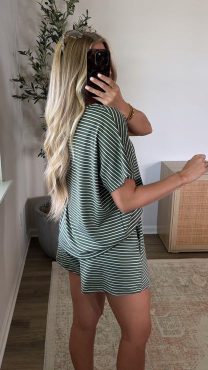 Gracie Striped Shorts Set / Olive + Brown