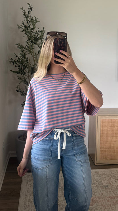 Cotton Candy Striped Tee / Blue + Pink